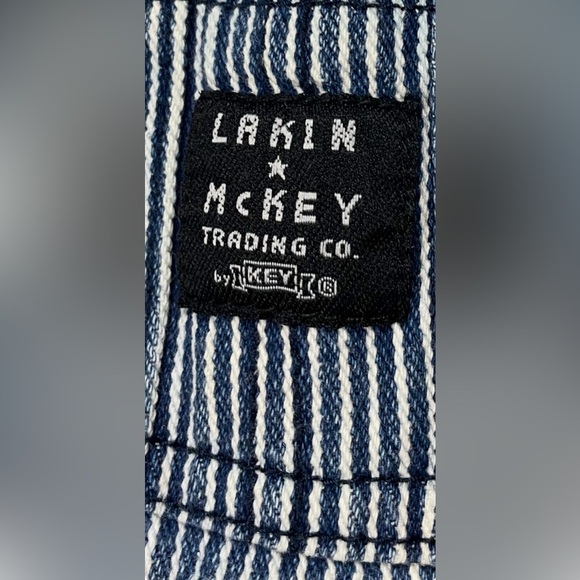 Lakin McKey by KEY Baby Overalls 9M Blue White Railroad Stripe Denim - Picture 13 of 13